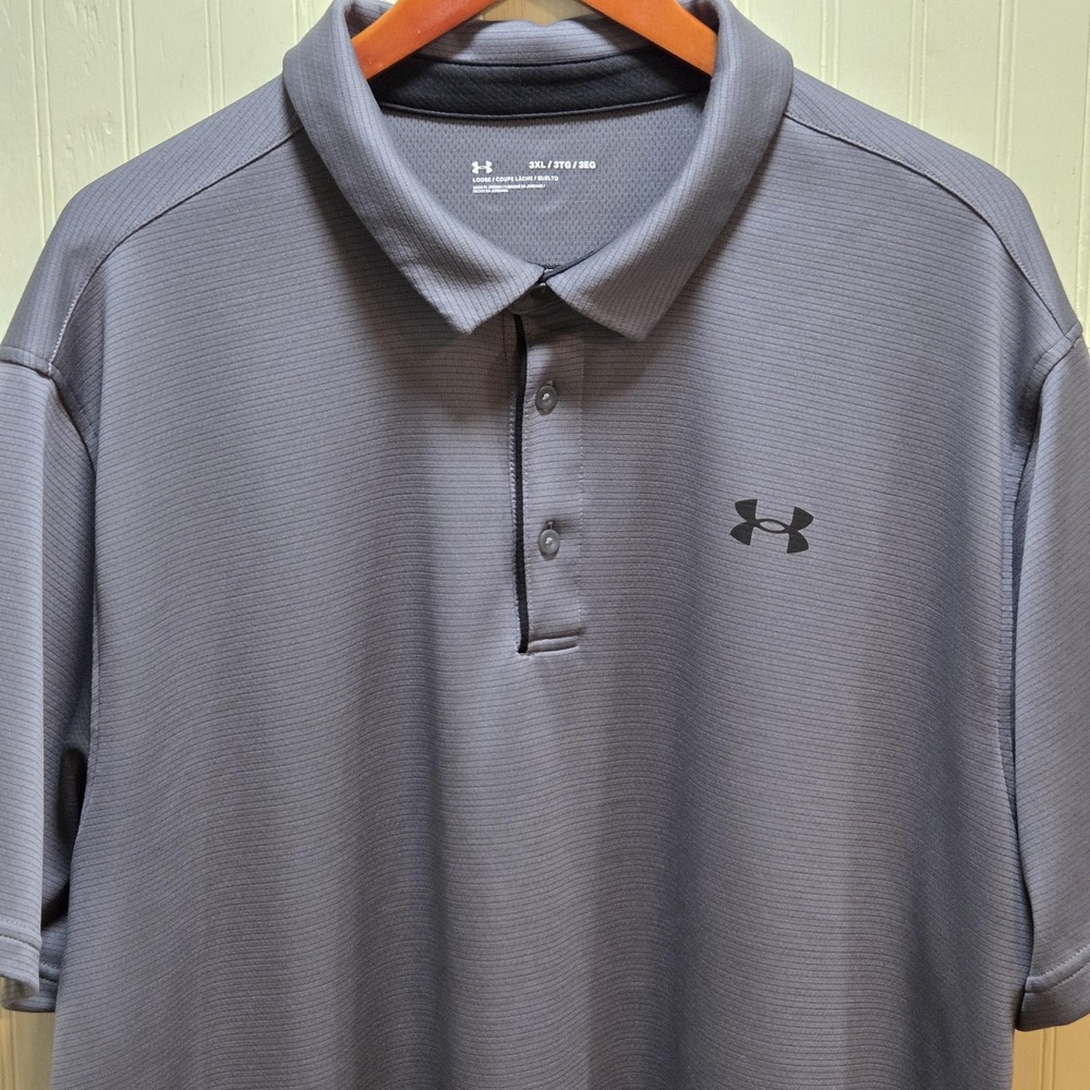 Under Armour Polo Shirt Mens 3XL Gray Solid Golf Performance TIAA Logo Top‎